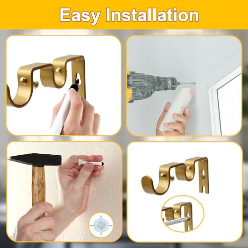 Shonmogar Double Curtain Rod Bracket 2 Pack Metal Curtain Rod Holders for Wall, Double Rod Curtain Bracket Heavy Duty Wall Curtain Rod Brackets for Bedroom Living Room Decor, Gold - Image 4