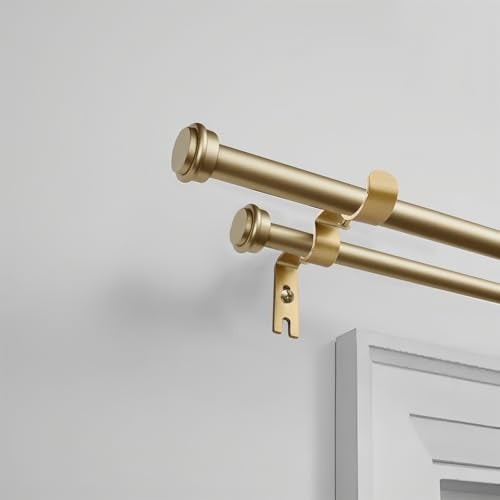 Shonmogar Double Curtain Rod Bracket 2 Pack Metal Curtain Rod Holders for Wall, Double Rod Curtain Bracket Heavy Duty Wall Curtain Rod Brackets for Bedroom Living Room Decor, Gold - Image 5