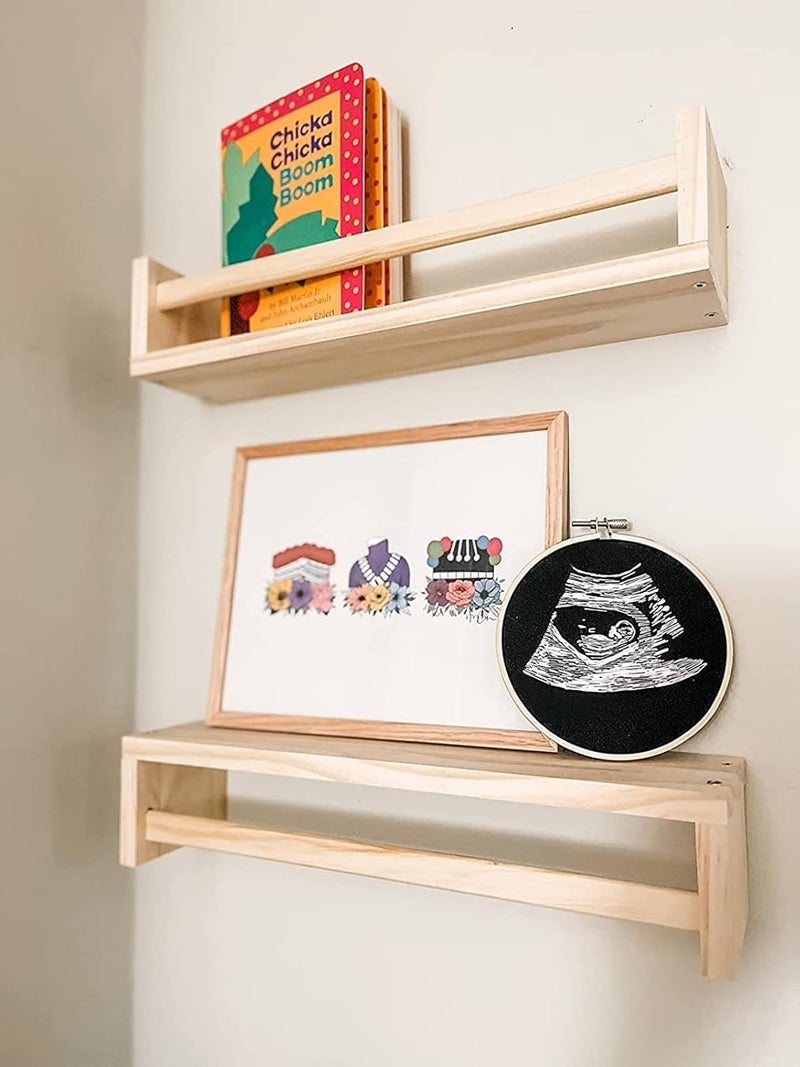 SKYFUN LABEL Wooden Nursery Floating Shelves Wall Mounted Bookshelf for Baby Room Kids Room Playroom for Storage Dcor Ideal for Books Toys Essentials 2 Medium