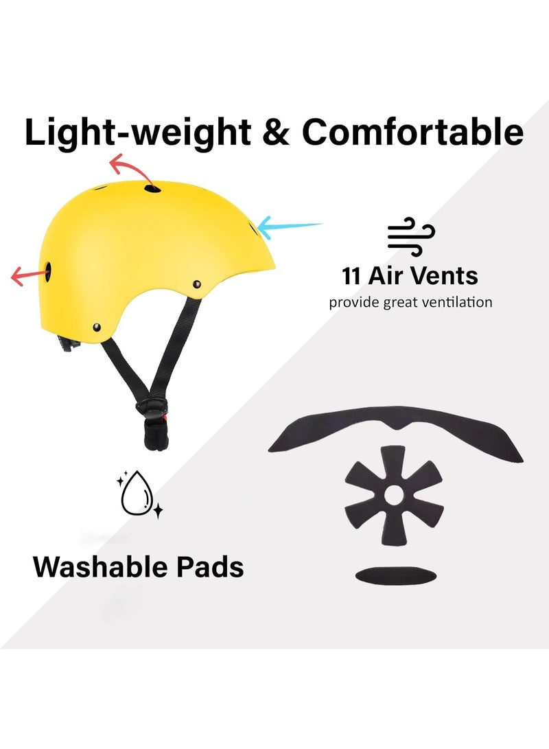 تابيت خوذة دراجة للأطفال، خوذة دراجة للأطفال والرضع قابلة للتعديل، خوذة أمان متعددة الرياضات للأطفال والبالغين والشباب، خفيفة الوزن للسكوتر وركوب الدراجات ولوح التزلج أصفر - Image 4
