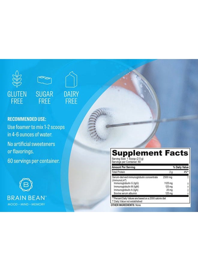 Brain-Bean Basics Ultra Pure IgG Supplement - Dairy-Free Supplement IgG-Immunolin Powder, Blended Vitamin & Mineral Supplements, 150g, 60 Servings - Image 5