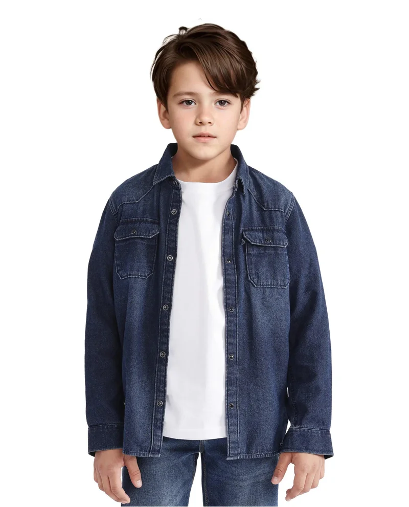 Rare Ones Rare Ones Kids Epan Navy Denim Full Sleeve Spread Collar Solid Shirt