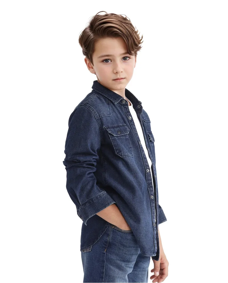 Rare Ones Rare Ones Kids Epan Navy Denim Full Sleeve Spread Collar Solid Shirt