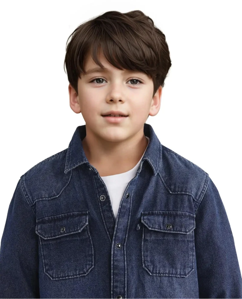 Rare Ones Rare Ones Kids Epan Navy Denim Full Sleeve Spread Collar Solid Shirt