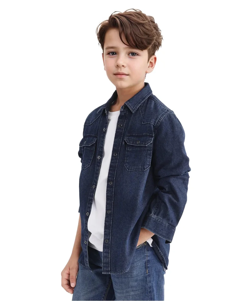 Rare Ones Rare Ones Kids Epan Navy Denim Full Sleeve Spread Collar Solid Shirt