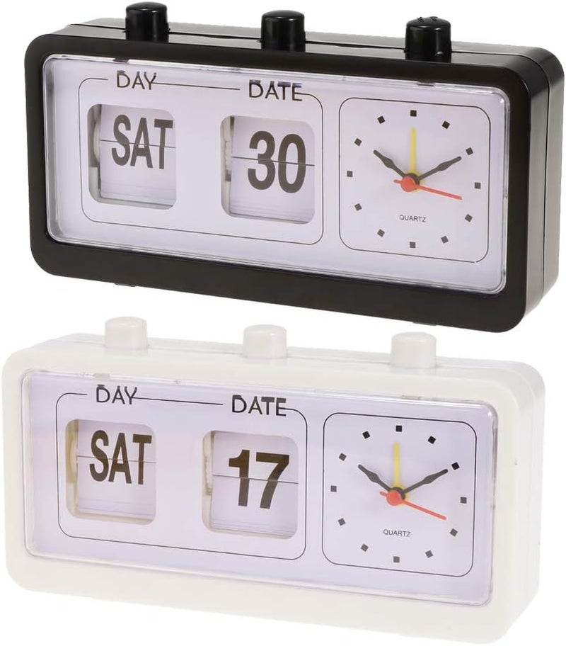 كلاراكو ساعة منبه بتقويم عتيق بثلاثة أزرار قابلة للضغط، لون أسود/أبيض، 20×5×10.8 سم - Image 2