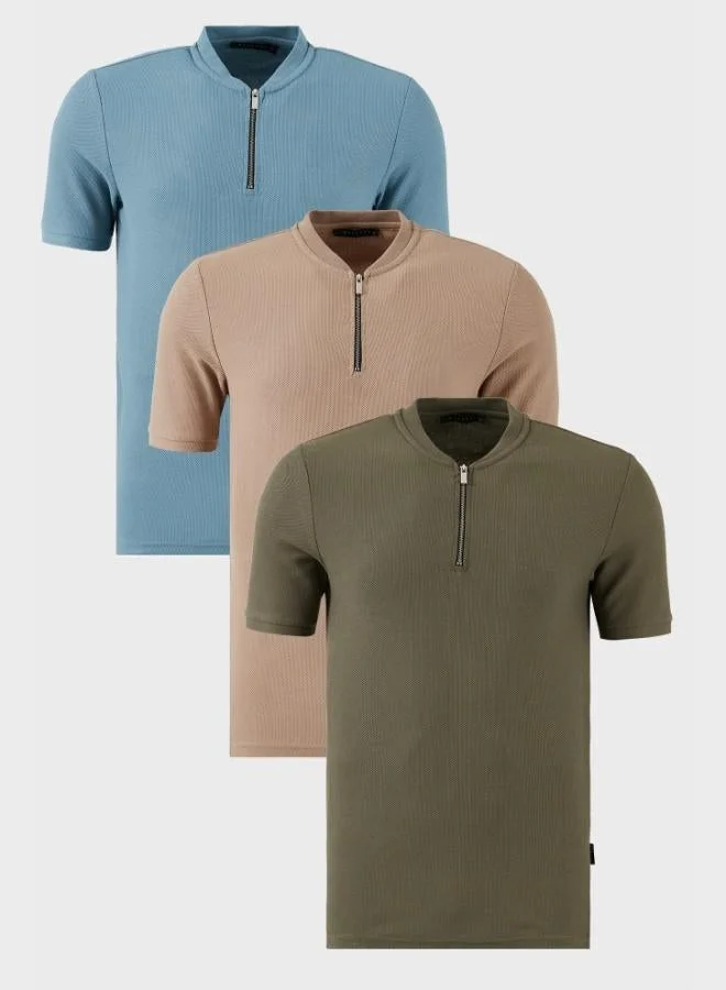 بوراتي تيشيرت رجالي قطن بياقة كلية وسحاب نصفي عبوة من  قطع