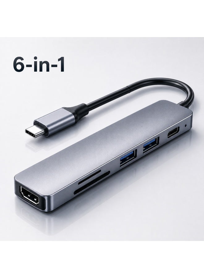 AYME 6-in-1 USB C Hub, USB C to HDMI Adapter with 4K 30Hz, 100W PD, USB 3.0 and SD/TF Card Reader for MacBook Pro/Air, iPad Pro and USB-C Laptops - Image 1