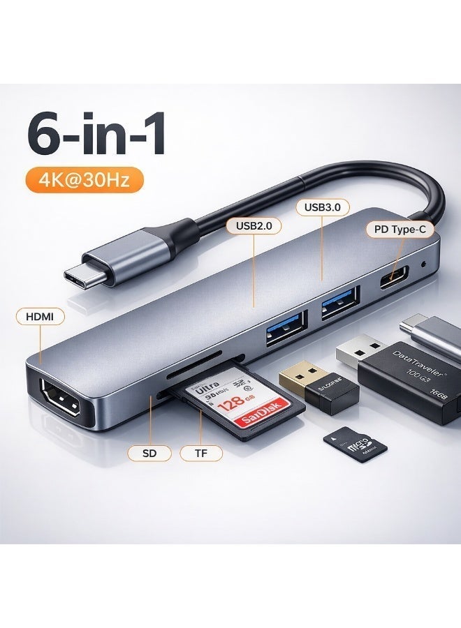 AYME 6-in-1 USB C Hub, USB C to HDMI Adapter with 4K 30Hz, 100W PD, USB 3.0 and SD/TF Card Reader for MacBook Pro/Air, iPad Pro and USB-C Laptops - Image 4