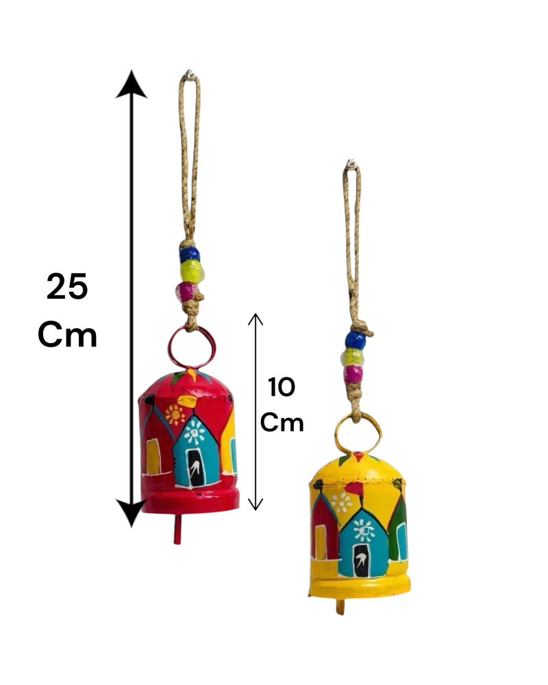 WARMINGO DE 2 Pc Metal Hand-Painted Round Turkish Bell Wind Chime for Home Decor & Gifting | Hanging Bell for Living Room, Balcony & Garden Tree Decoration (Pink & Yellow) - Image 5