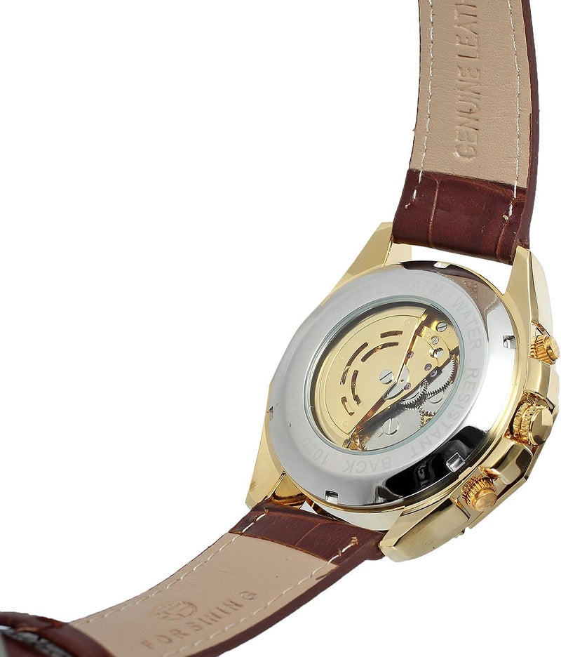 FORSINING Men's Skeleton Mechanical Watch with Genuine Leather Strap - Image 5