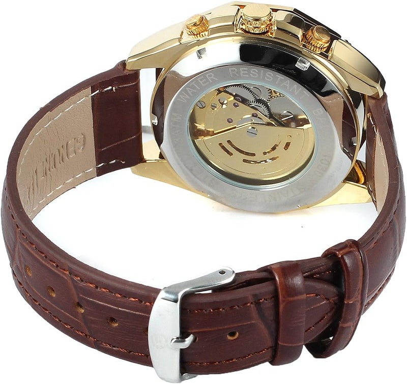 FORSINING Men's Skeleton Mechanical Watch with Genuine Leather Strap - Image 3
