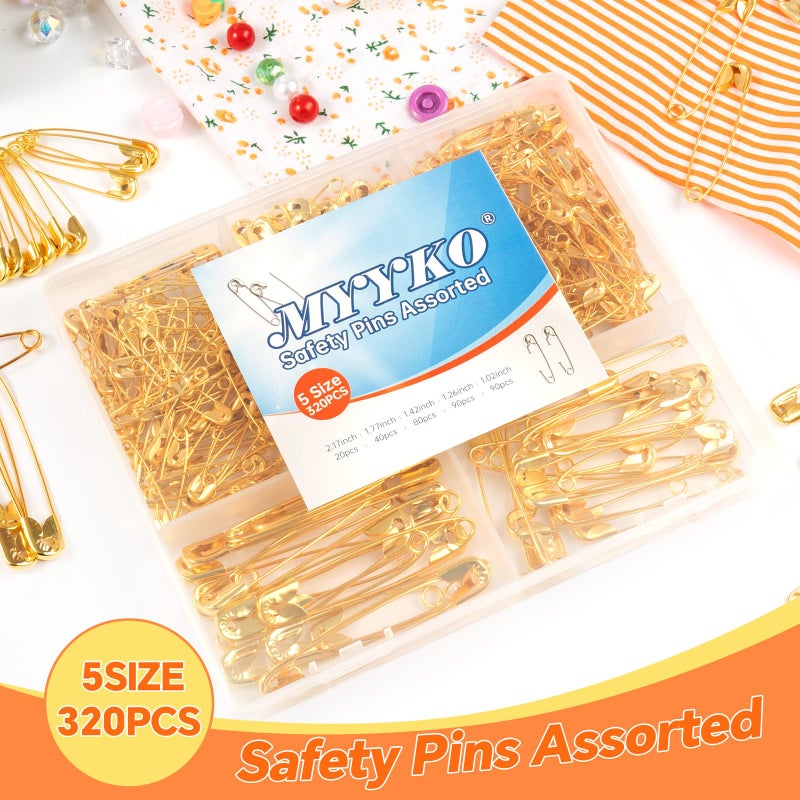 MYYKO 320Pcs Gold Safety Pins Assorted,5 Different Sizes Large and Small Safety Pins for Clothes, Pins for Art,Crafts, Sewing and Jewelry Making - Image 4