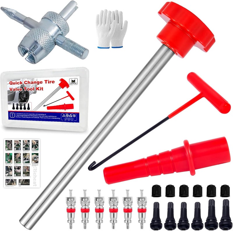 Richcat Quick Change Tire Valve Tool Kit,Tire Valve Stem Core Quickly Replacement Tool Kit,Perfect Tool for Replacing Leaky Valves in Cars,ATVs,Trucks,Motorcycles, etc.with TR413/414 Valve,4-Way Valve Tool - Image 1