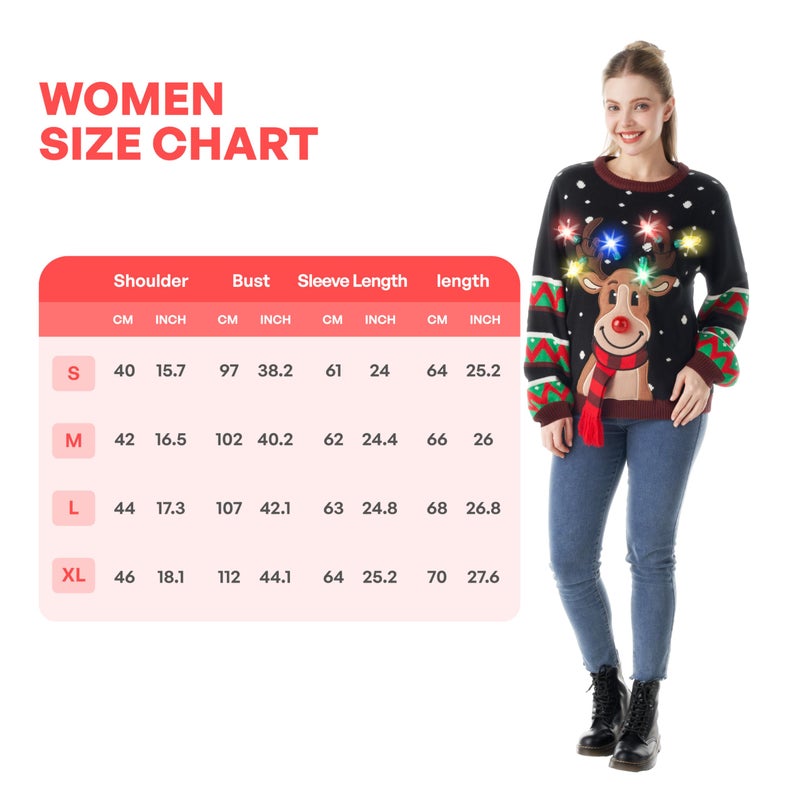 JOYIN سويت شيرت عيد الميلاد النسائي LED من JOYIN، سويت شيرت قبيح لعيد الميلاد مع لمبات - أسود - Image 5