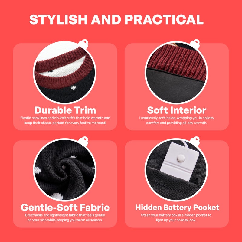 JOYIN سويت شيرت عيد الميلاد النسائي LED من JOYIN، سويت شيرت قبيح لعيد الميلاد مع لمبات - أسود - Image 4