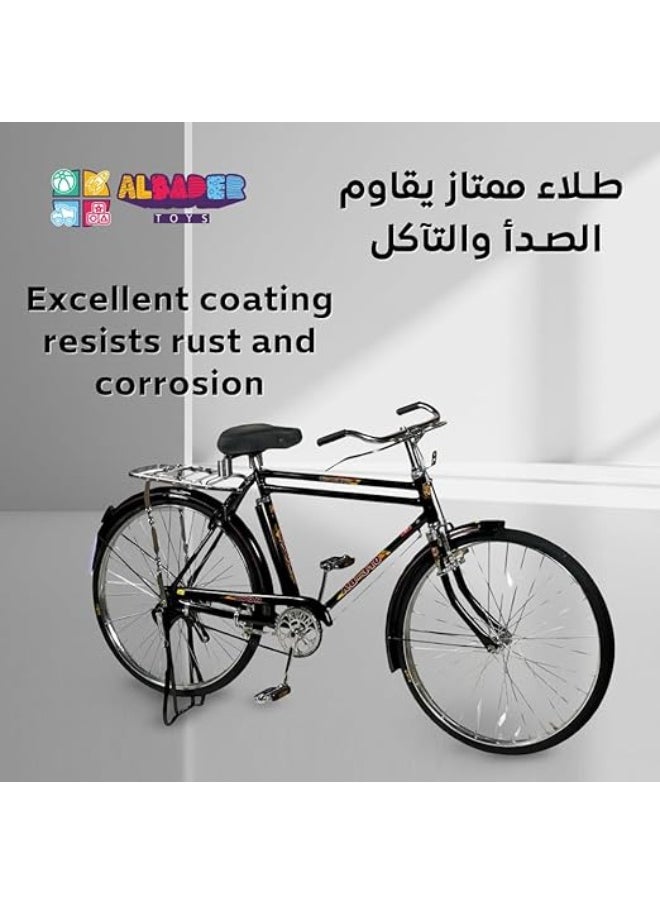 البدر دراجة هندية بتصميم كلاسيكي من البدر، صنعت في الهند، مقاس 26 انش مع قفل امان ومفتاحين، مع مقعد اضافي، فرامل مزدوجة، اطارات هواء (اسود)، دراجة طريق، من البدر  - Image 4