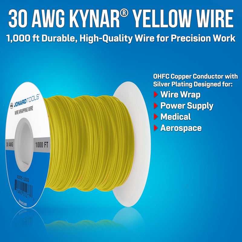 Jonard Tools R30Y-1000 Yellow Insulated Kynar Copper Wire Roll - 30 AWG, 1000 Feet - Image 2