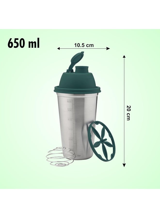 SignoraWare Shake n Shake Stainless Steel Protein Shaker Bottle for Pre-Post Workout | Water Bottle | With Blending Wheel and Whisking Wheel | Leakproof with Knob (650ml | Silver | Set 1) - Image 2