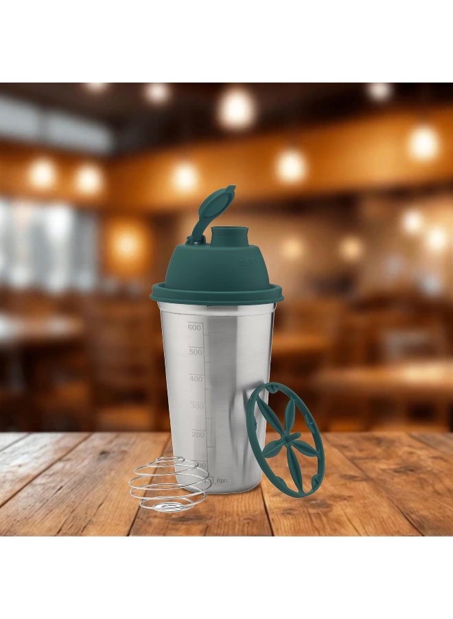 SignoraWare Shake n Shake Stainless Steel Protein Shaker Bottle for Pre-Post Workout | Water Bottle | With Blending Wheel and Whisking Wheel | Leakproof with Knob (650ml | Silver | Set 1) - Image 3