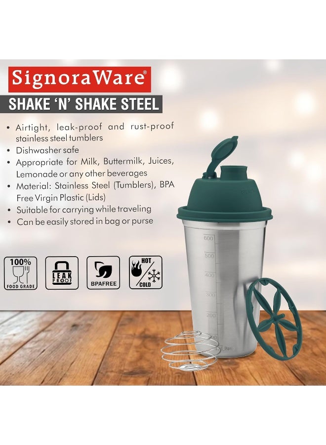 SignoraWare Shake n Shake Stainless Steel Protein Shaker Bottle for Pre-Post Workout | Water Bottle | With Blending Wheel and Whisking Wheel | Leakproof with Knob (650ml | Silver | Set 1) - Image 4