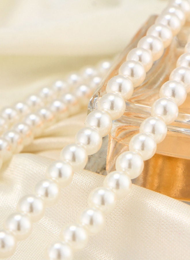 NIBEMINENT Temperament Pearl Diamond Short Necklace Earrings Jewellery Set White - Image 4