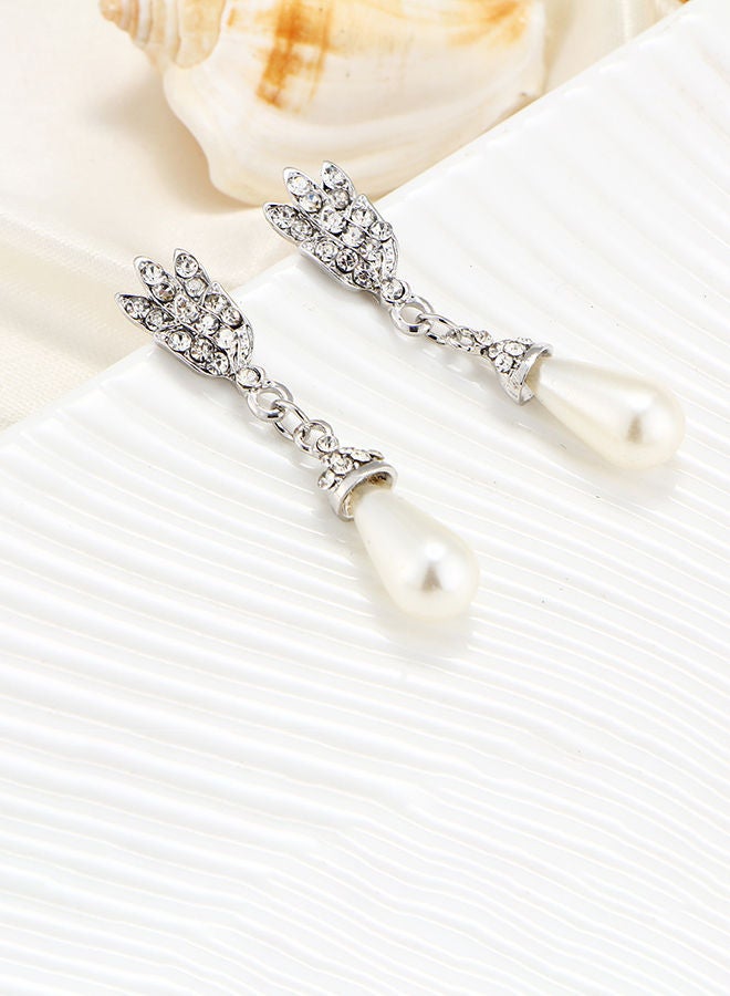 NIBEMINENT Temperament Pearl Diamond Short Necklace Earrings Jewellery Set White - Image 5