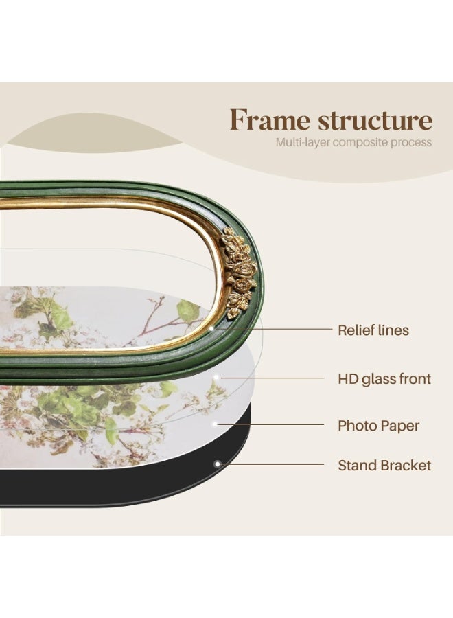 إطار صورة فينتاج 5×7، إطارات على شكل قوس ذهبية وخضراء مزخرفة من ريزين مع واجهة زجاجية للعرض على الطاولة أو التعليق على الحائط، إطار زخرفي أنتيك لديكور المنزل أو كهدية - Image 5