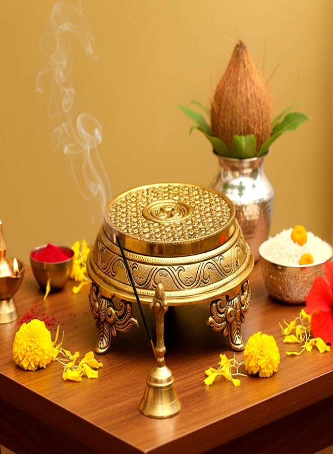eSplanade Brass Decorative Round Pooja God Stool | Brass Chowki | Home Decor Sitting Table - 7" Inches - Image 2
