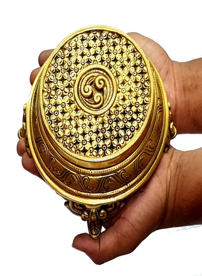 eSplanade Brass Decorative Round Pooja God Stool | Brass Chowki | Home Decor Sitting Table - 7" Inches - Image 5
