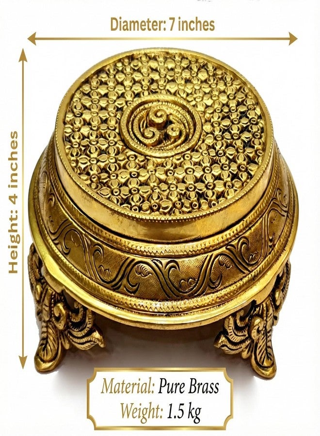 eSplanade Brass Decorative Round Pooja God Stool | Brass Chowki | Home Decor Sitting Table - 7" Inches - Image 4