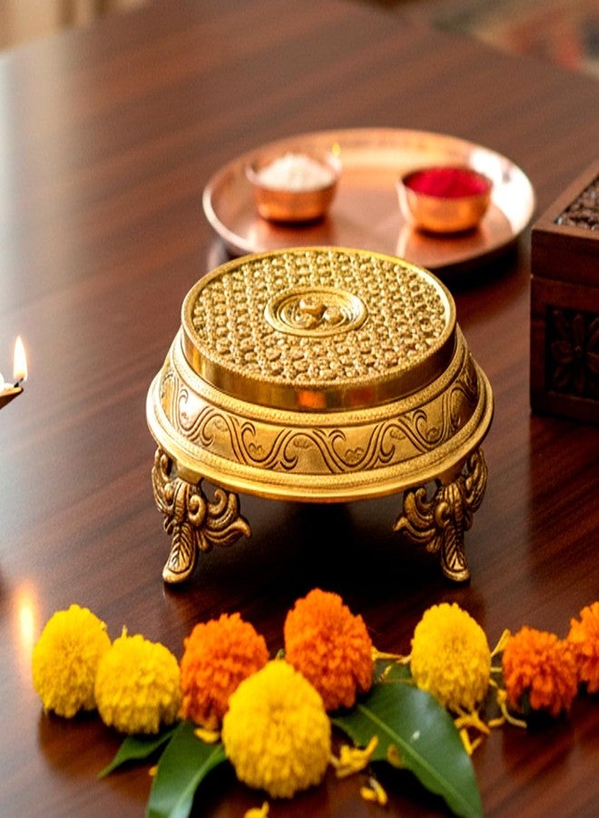 eSplanade Brass Decorative Round Pooja God Stool | Brass Chowki | Home Decor Sitting Table - 7" Inches - Image 1
