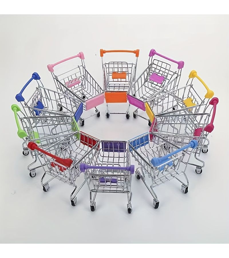 Pink Office Mini Shopping Cart Desktop Decor File Storage Trolley - Image 4