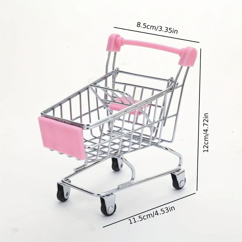 Pink Office Mini Shopping Cart Desktop Decor File Storage Trolley - Image 2