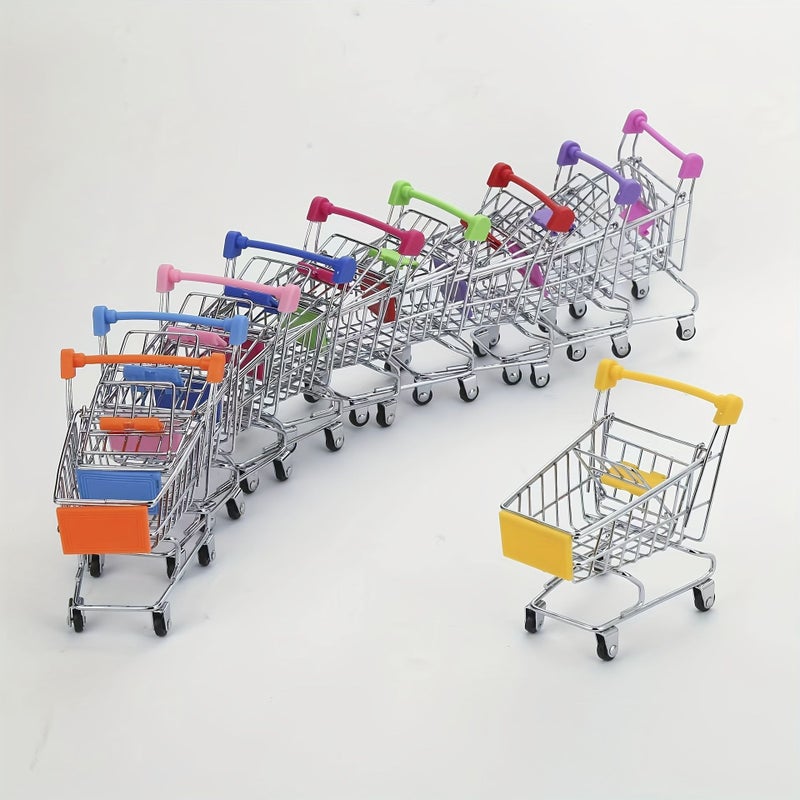 Pink Office Mini Shopping Cart Desktop Decor File Storage Trolley - Image 1