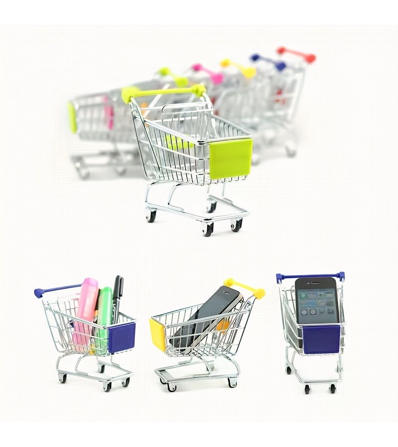 Pink Office Mini Shopping Cart Desktop Decor File Storage Trolley - Image 3