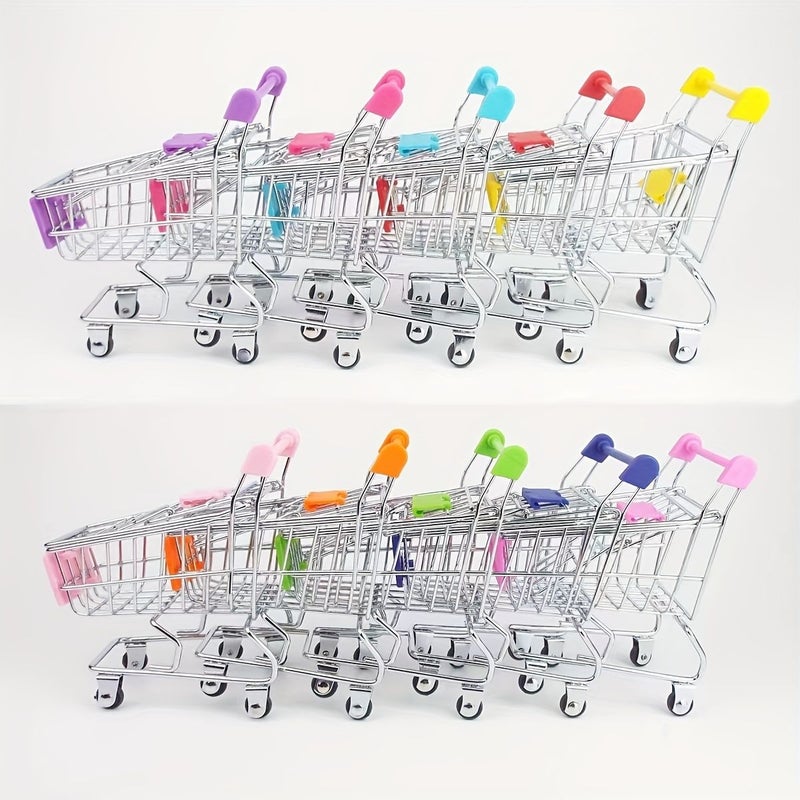 Pink Office Mini Shopping Cart Desktop Decor File Storage Trolley - Image 5