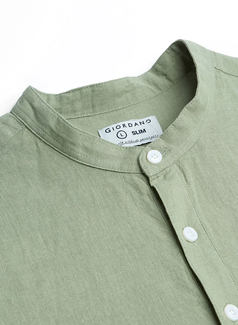 GIORDANO  Men's Slim Linen Cotton Band Collar Shirt for Men | Best Price UAE
