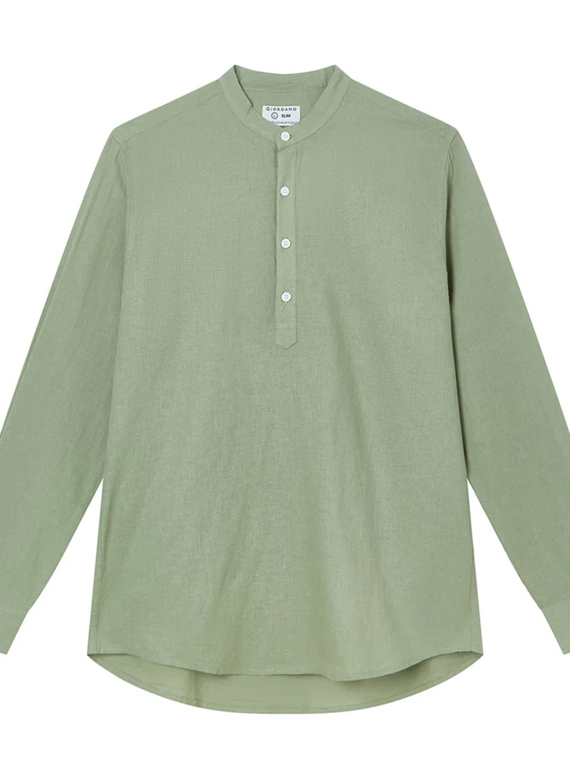 GIORDANO  Men's Slim Linen Cotton Band Collar Shirt for Men | Best Price UAE