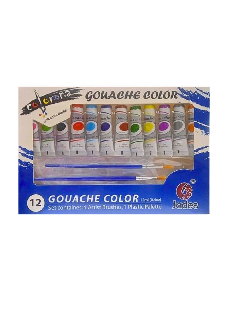 JADES Gouache Color 12ml 12 Colors With Brushes And Plastic Palette - Image 2