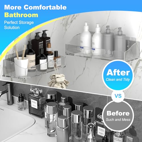 YAWSOUP Acrylic Shower shelves 3 Pack,Adhesive Shower Organizer for Bathroom Storage Home Decor,No Drilling,Transparent Organizer,Shower Caddy for Inside Shower - Image 4