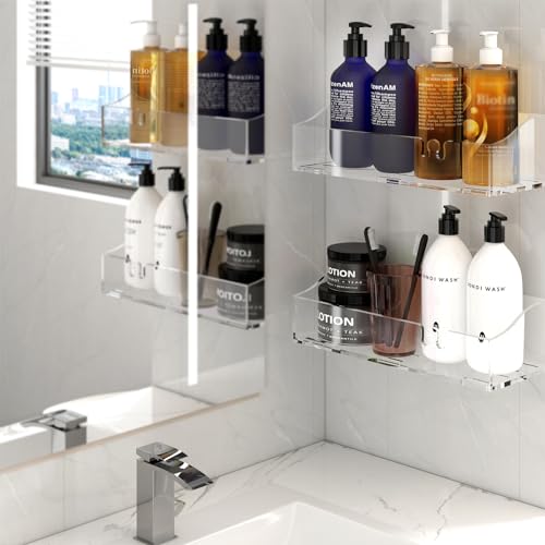 YAWSOUP Acrylic Shower shelves 3 Pack,Adhesive Shower Organizer for Bathroom Storage Home Decor,No Drilling,Transparent Organizer,Shower Caddy for Inside Shower - Image 2