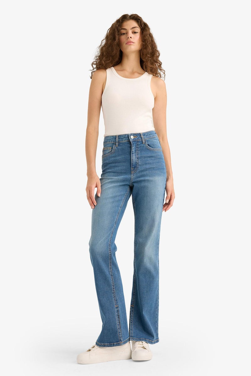 DeFacto Blue Woman Flare Jean Trousers Casual - Image 2