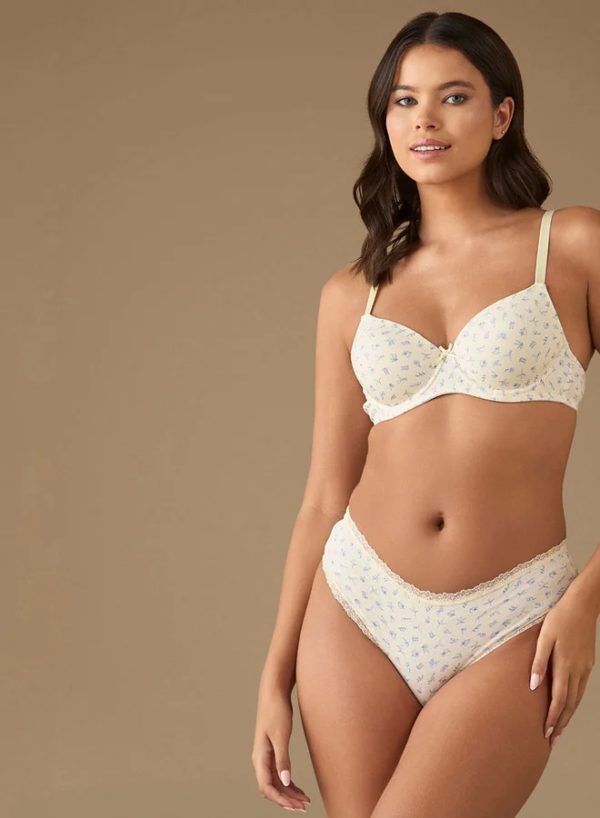 Splash FAV All-Over Floral Print Padded Demi Bra with Hook and Eye Closure