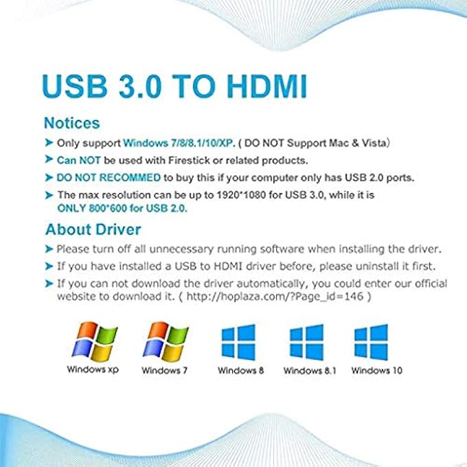 HXSMK USB TO HDMI ADAPTER, USB 3.0/2.0 TO HDMI 1081P FULL H D (MALE TO FEMALE) CONVERTER - Image 2