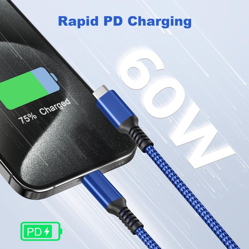 Basesailor USB Type C to C 60W Cable 10ft/2Pack,Power Delivery Fast Charging PD Charger Cord for MacBook Mac Pro,iPad Air 5 4th 5th Mini 6 6th Generation,Samsung Galaxy Note 20 S23 S21 S22 22 Tab S9 - Image 2