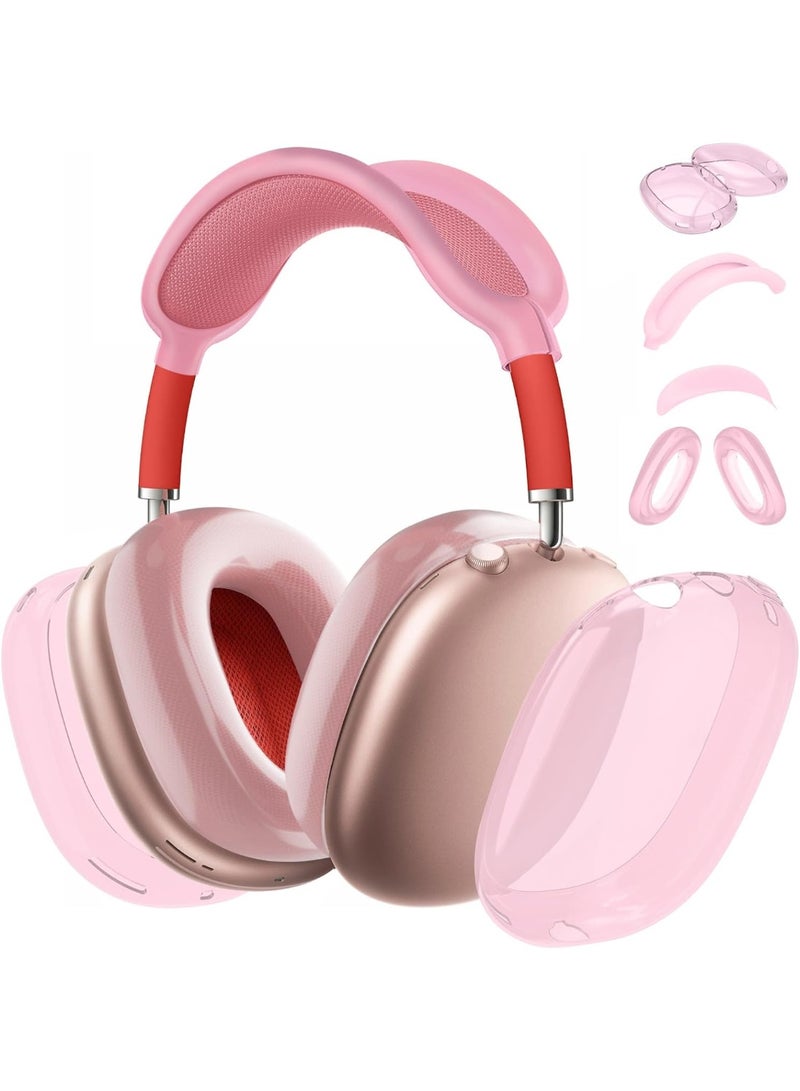 4 in 1 Case Cover for AirPods Max Headphones,Anti-Scratch Ear Pad Case Cover/Ear Cups Cover/Headband Cover/Top Pad Protector,for AirPods Max. Clear Soft Silicone,Skin Scratch Proof. (Clear Pink) - Image 1