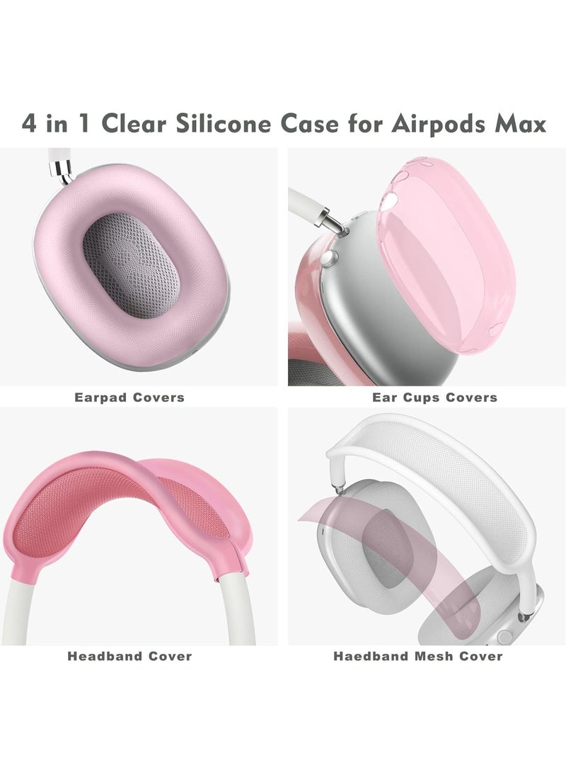 4 in 1 Case Cover for AirPods Max Headphones,Anti-Scratch Ear Pad Case Cover/Ear Cups Cover/Headband Cover/Top Pad Protector,for AirPods Max. Clear Soft Silicone,Skin Scratch Proof. (Clear Pink) - Image 3