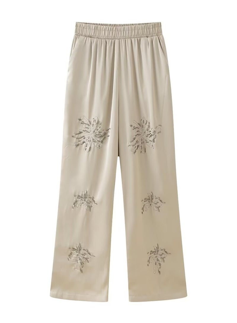 Shougu Casual Style Beaded Embroidered Shirt Straight Leg Pants Set  - Image 3