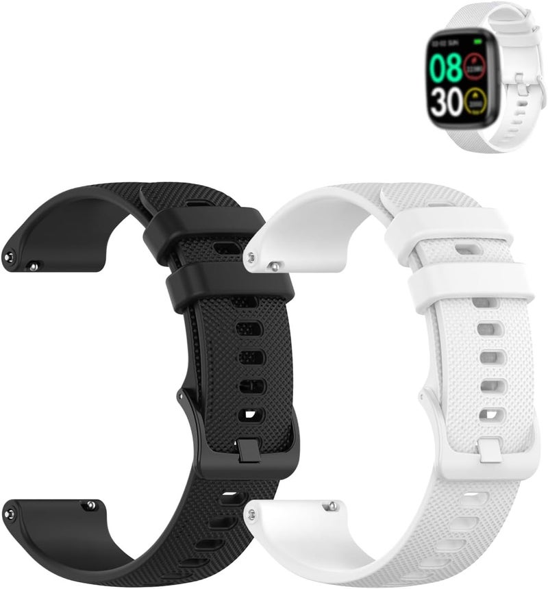WUNIAK Compatible for EGQINR Smart Watches for Women，Replacement New Soft Sport Silicone Waterproof Strap Wristbands for EGQINR Smart Watches for Women.(Black+White,2 Pack) - Image 1